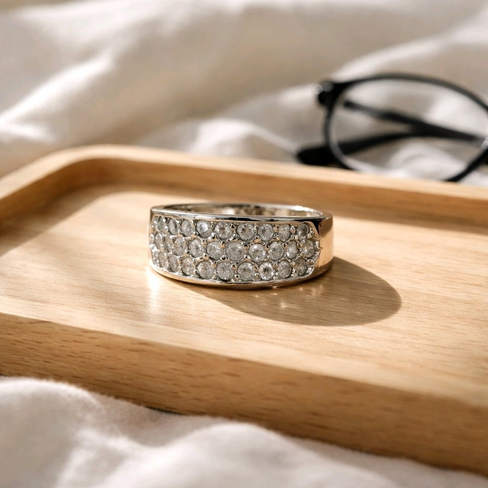 Vintage Bridal Groom DAC Cubic Zirconia Gemstones Gold Plated Band Ring sz 10